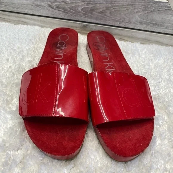 Calvin Klein RED Marlina Flat Slide Sandals 7.5